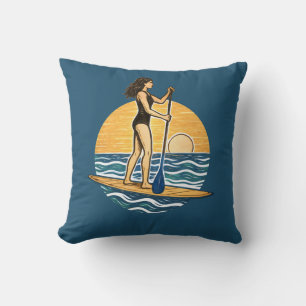 SUP Sunset Paddleboard   Blue Coastal Life Graphic Cushion