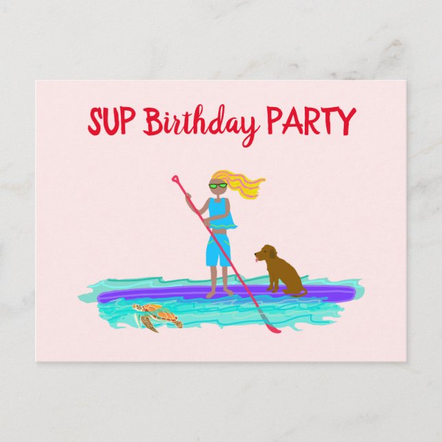 SUP Teen Girl Birthday Party Invitation Postcard (Front)
