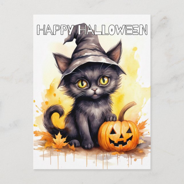 Super Adorable Little Halloween Kitten Postcard (Front)