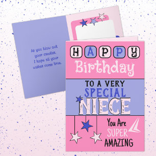 Super amazing niece pink and purple birthday card