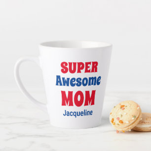 Super Awesome First Name Red and Blue Typography Latte Mug