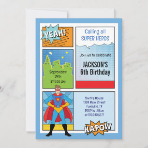 Super Awesome Super Hero Birthday Party Invitation