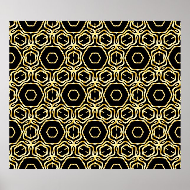 Super Beautiful seamless black and gold flower orn Poster (Front)