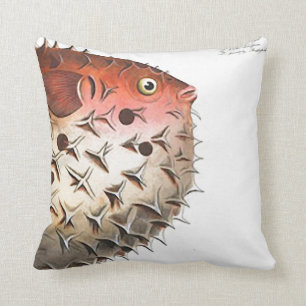 SUPER BIG Puffer Fish Coral/Orange 20" Pillow