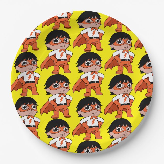 Super Boy Action Hero Paper Plate (Front)