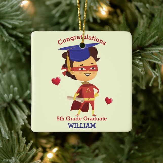 Super Boy Congrats 5th grade Ceramic Ornament (Tree)