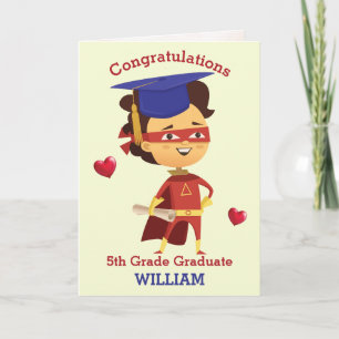Super Boy Congrats 5th grade Holiday Card