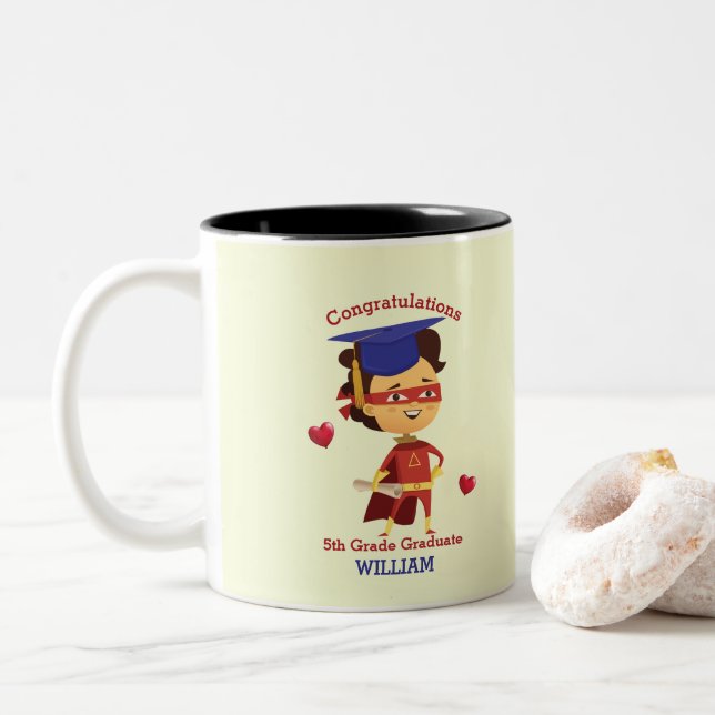 Super Boy Congrats 5th grade Two-Tone Coffee Mug (With Donut)