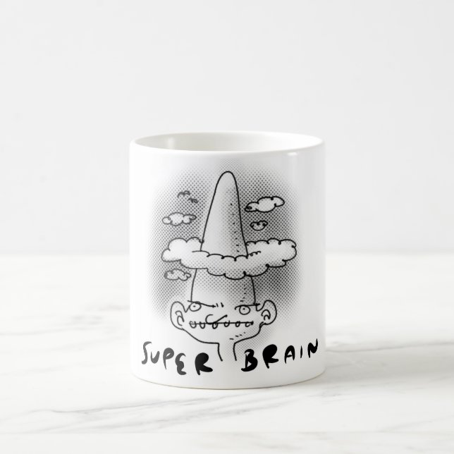 super brain cartoon style funny illustration coffee mug (Center)