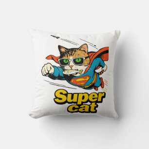 Super Cat Flying with Fish  Cushion