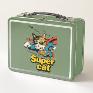 Super Cat Flying with Fish Metal Lunch Box