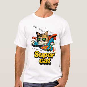 Super Cat Flying with Fish T-Shirt