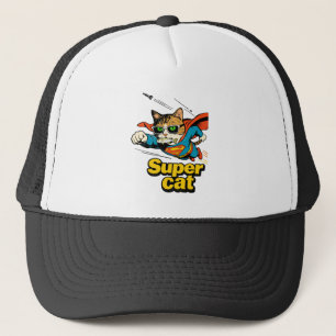 Super Cat Flying with Fish  Trucker Hat