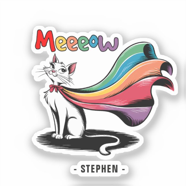 Super Cat Meeeow – Rainbow Cape Pride Cat (Front)