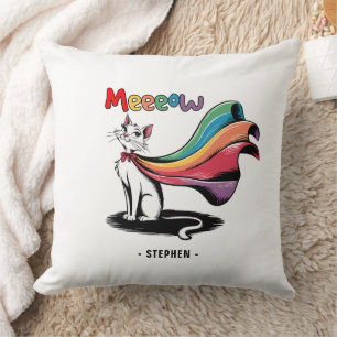 Super Cat Meeeow – Rainbow Cape Pride Cat Cushion