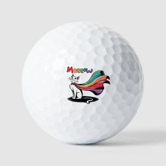 Super Cat Meeeow – Rainbow Cape Pride Cat Golf Balls (Front)