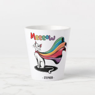 Super Cat Meeeow – Rainbow Cape Pride Cat Latte Mug