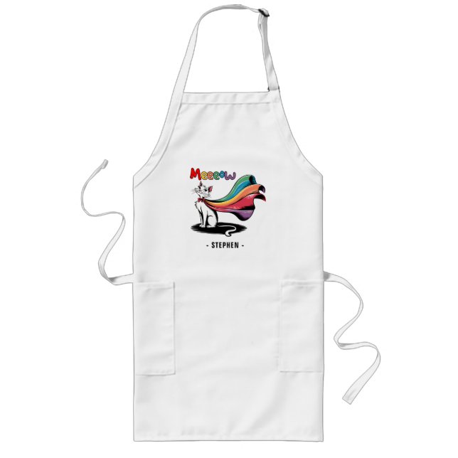 Super Cat Meeeow – Rainbow Cape Pride Cat Long Apron (Front)