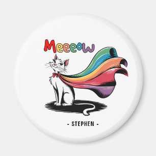 Super Cat Meeeow – Rainbow Cape Pride Cat Magnet