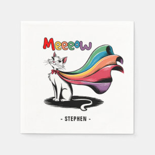 Super Cat Meeeow – Rainbow Cape Pride Cat Napkin