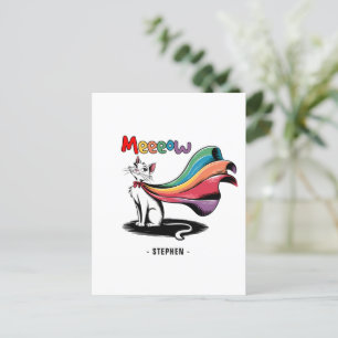 Super Cat Meeeow – Rainbow Cape Pride Cat Postcard