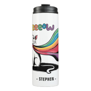 Super Cat Meeeow – Rainbow Cape Pride Cat Thermal Tumbler