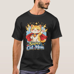 Super Cat Mom Hero Kitten Cartoon T-Shirt