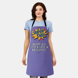 SUPER CHEF Cape Comic Style All-Over Print Apron