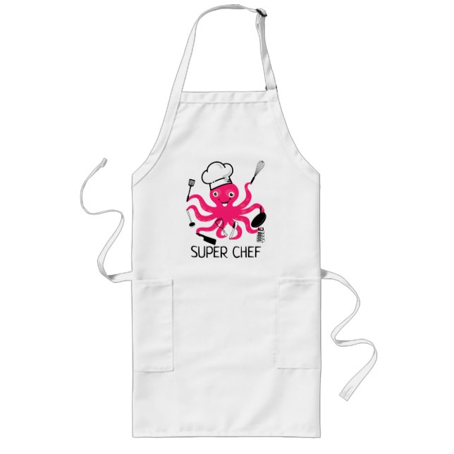 Super Chef Pink Octopus Personalise Long Apron (Front)