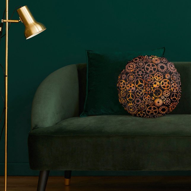 Super Colorful Rusty Gears Steampunk Round Cushion (Creator Uploaded)