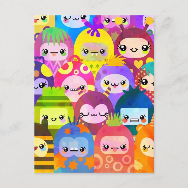 Super Colourful Kawaii Monsters Postcard (Front)