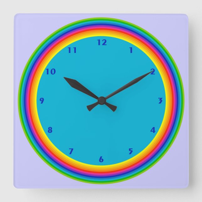 Super Colourful Rainbow Spectrum Square Wall Clock (Front)