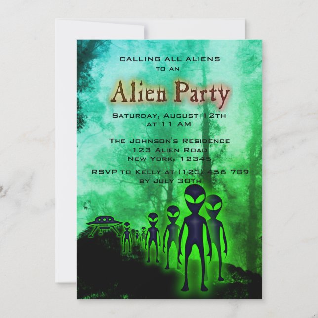Super Cool Alien & UFO Party Invite (Front)