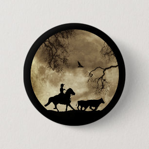 Super Cool Cowboy and Cattle With Moon 6 Cm Round Badge