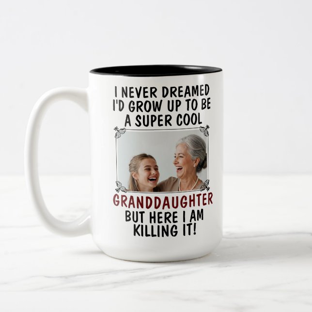 Super Cool Granddaughter Killing It & Custom Photo Two-Tone Coffee Mug (Left)