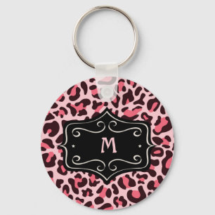 Super Cool Hot Pink Black Leopard Print Monogram K Key Ring