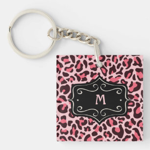 Super Cool Hot Pink Black Leopard Print Monogram K Key Ring