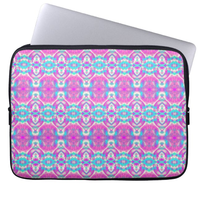 SUPER COOL Pink and Blue Abstract Pattern Laptop Sleeve (Front)
