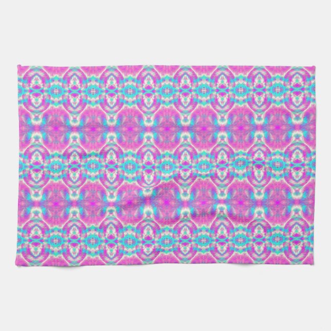 SUPER COOL Pink and Blue Abstract Pattern Tea Towel (Horizontal)