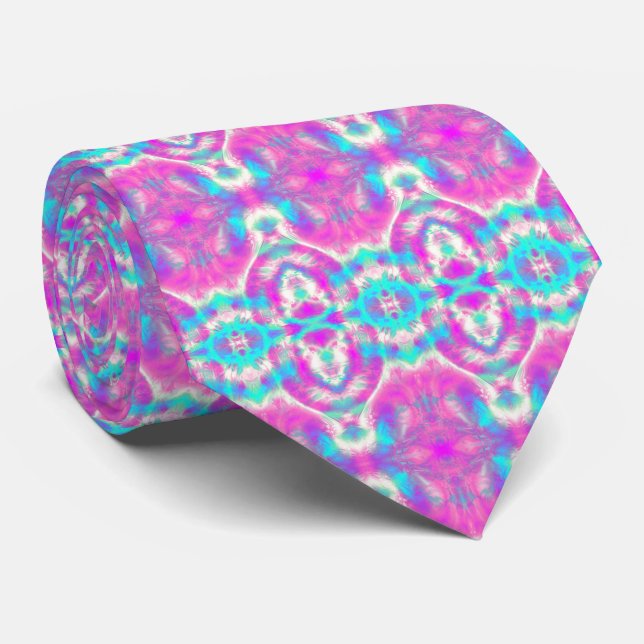 Super Cool Pink and Blue Abstract Pattern Tie (Rolled)