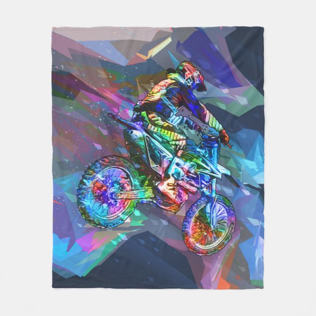 Super Crayon Coloured Dirt Bike Downhill Fleece Blanket (Front)