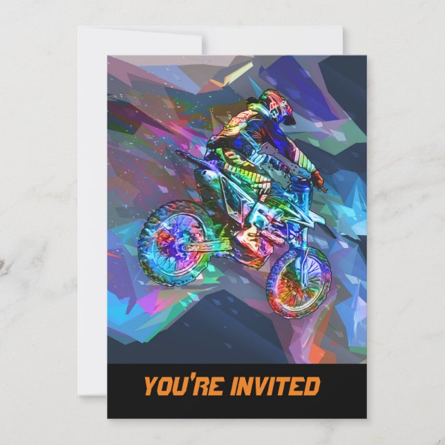 Super Crayon Coloured Dirt Bike Downhill Invitation (Front)