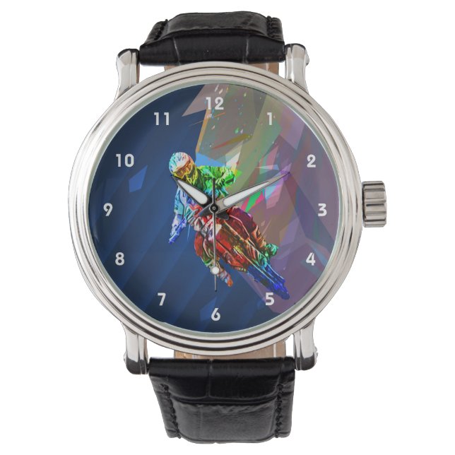 Super Crayon Coloured Dirt Bike Leaning Into Curve Watch (Front)