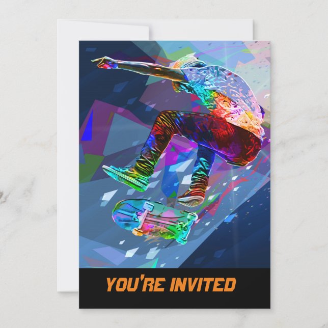Super Crayon Coloured Silhouette Skateboarder Invitation (Front)