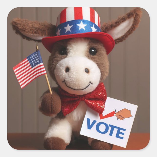 Super Cute Adorable Plush Donkey Vote Square Sticker (Front)