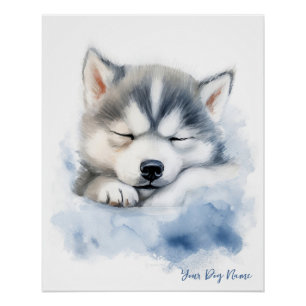 Super cute angel sleeping puppy Siberian Husky Dog Poster