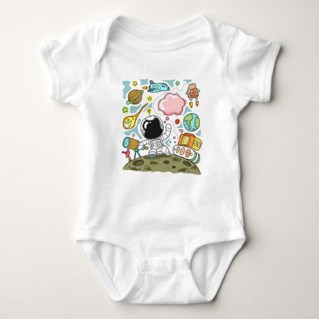 Super Cute Baby Astronaut Imagination Outer Space  Bodysuit (Front)