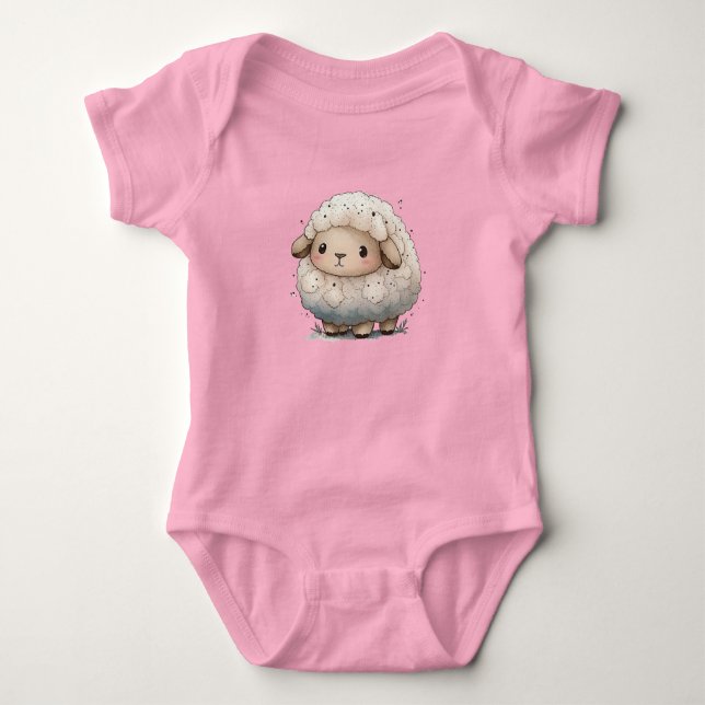 Super Cute Baby Sheep Cartoon Baby Bodysuit (Front)