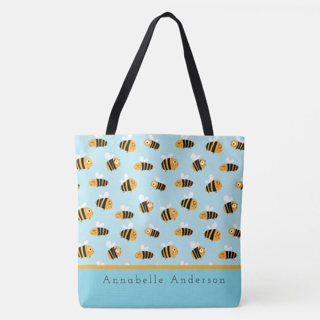 Super Cute Bee Pattern Personalise Tote Bag (Front)