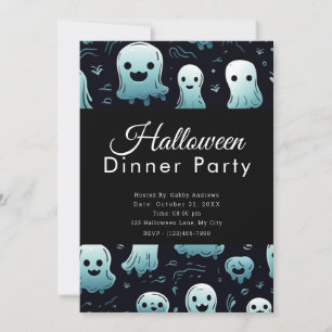 Super Cute Blue Ghosts Halloween Dinner Party Invitation